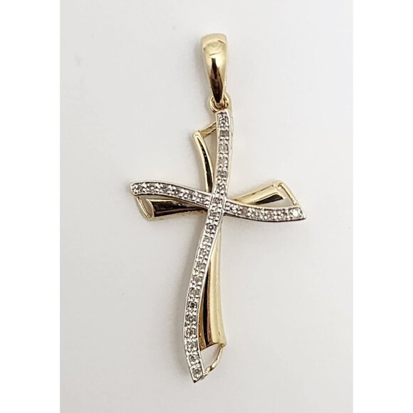 Unique 14K Solid Two Tone Multi Color Gold Religious Diamond Cross Charm Pendant - Picture 6 of 14